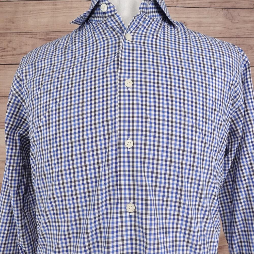 Charles Tyrwhitt Shirt Mens 16.5 36 Blue‎ Check Spread Collar Long Sleeve Cotton